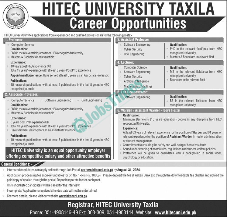 hitec-university-taxila-jobs