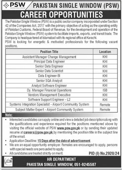 pakistan single window psw jobs