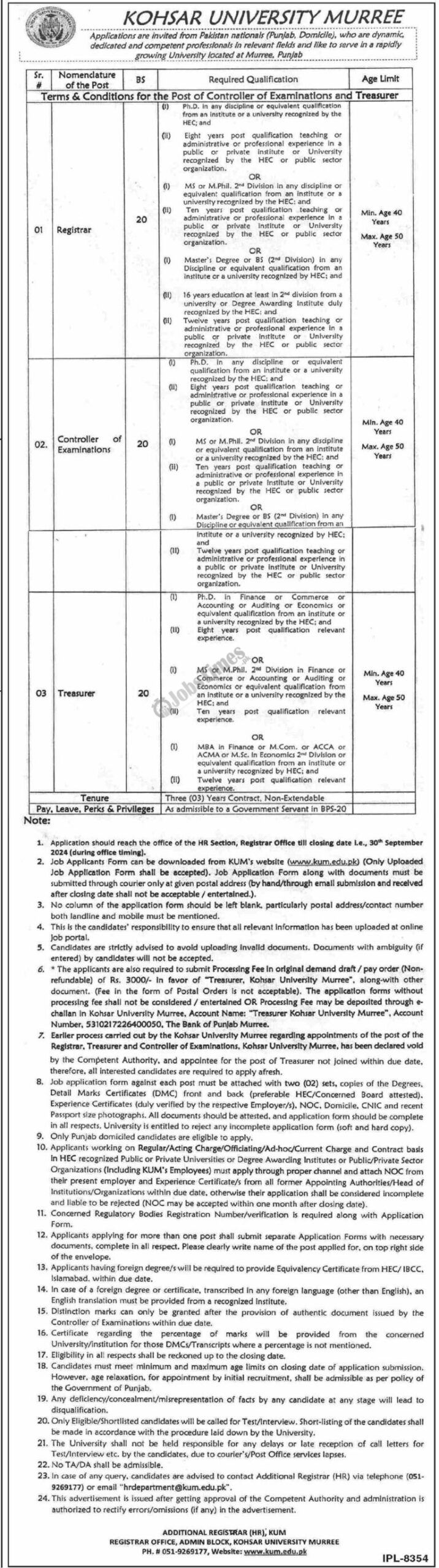 kohsar-university-murree-jobs