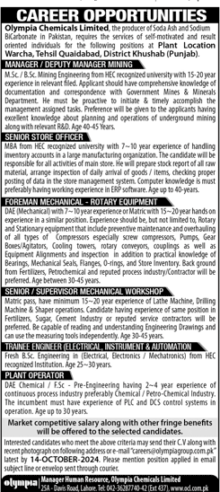 olympia chemicals limited jobs