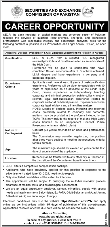 securities and exchange commission of pakistan secp jobs