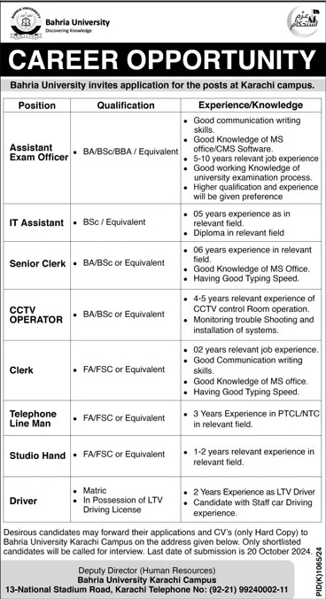 bahria university karachi jobs