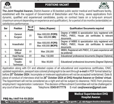 district headquarter hospital awaran jobs