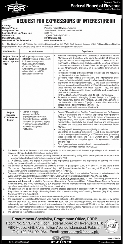 federal board of revenue fbr jobs