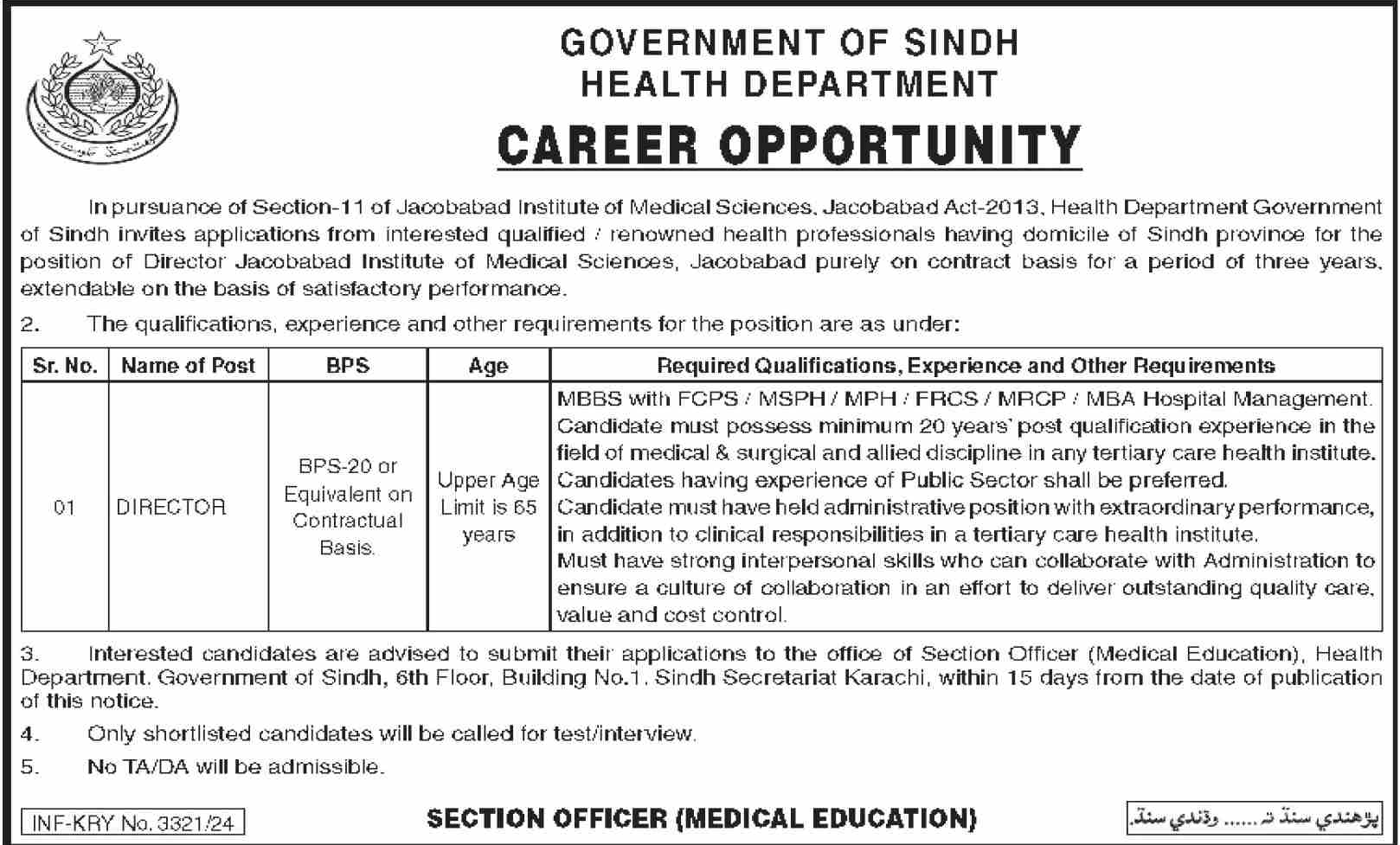 government of sindh jacobabad institute of medical sciences jobs