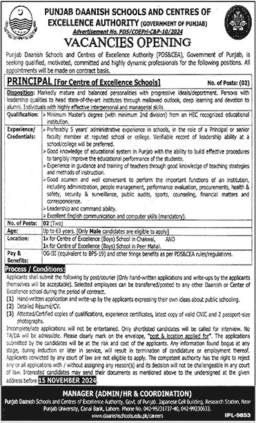 punjab danish schools and centers of excellence authority jobs