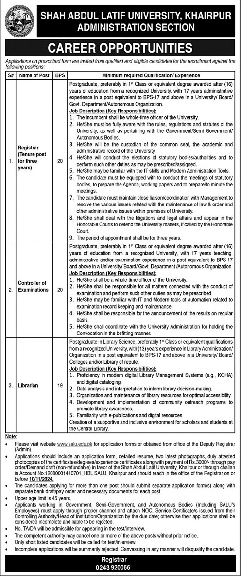 shah abdul latif university khairpur jobs