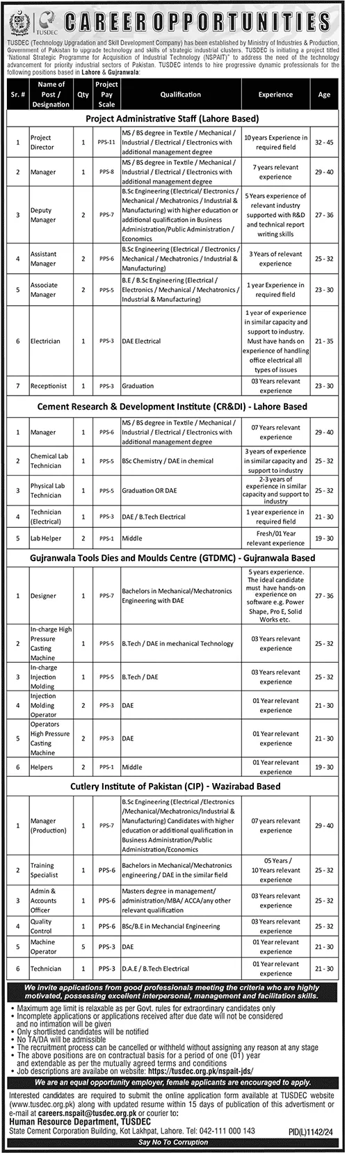 technology upgradation & skills development company tusdec jobs