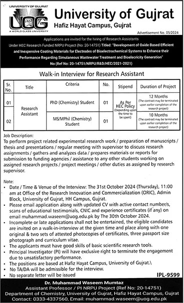 university of gujrat uog jobs