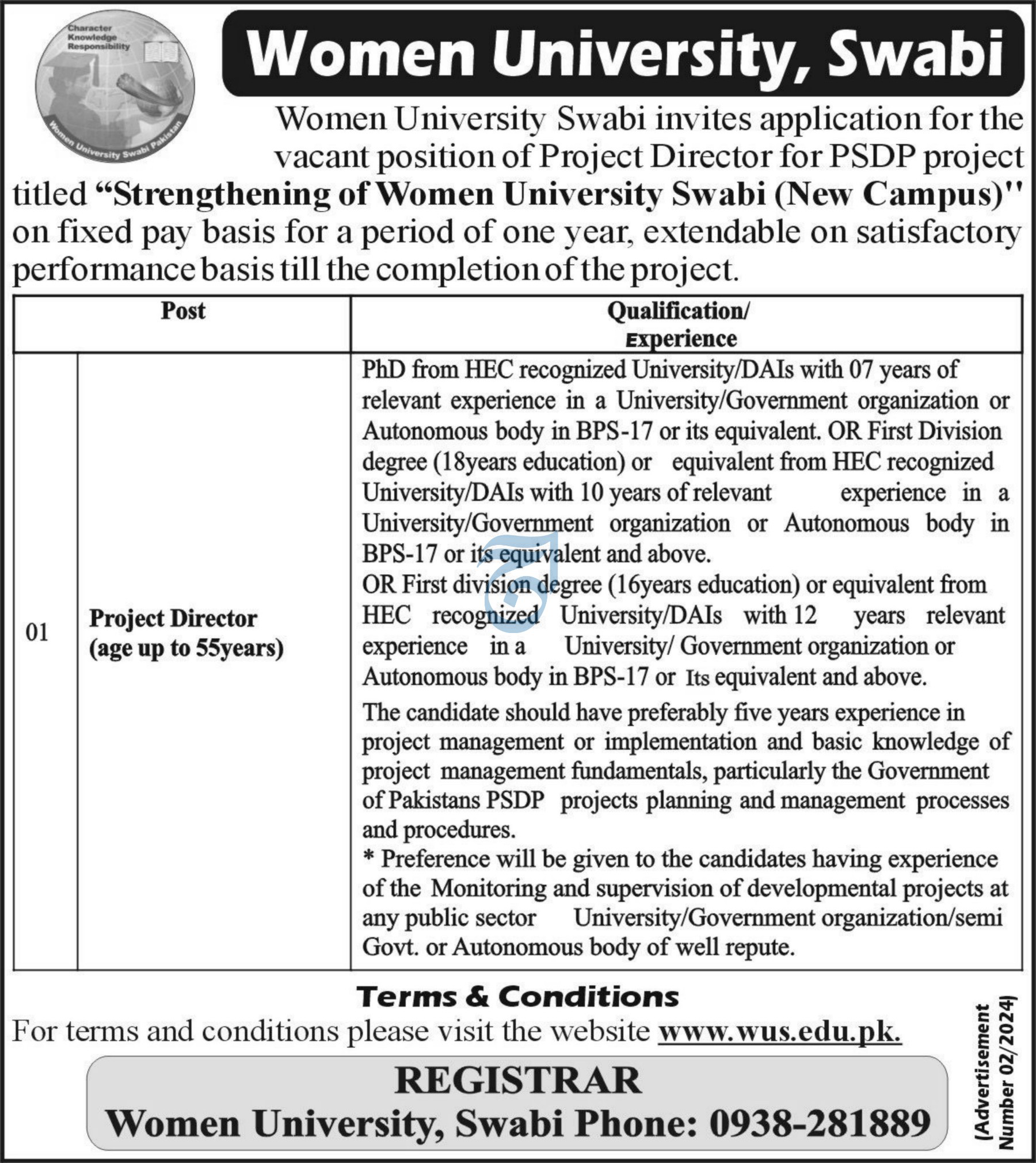 women university swabi jobs