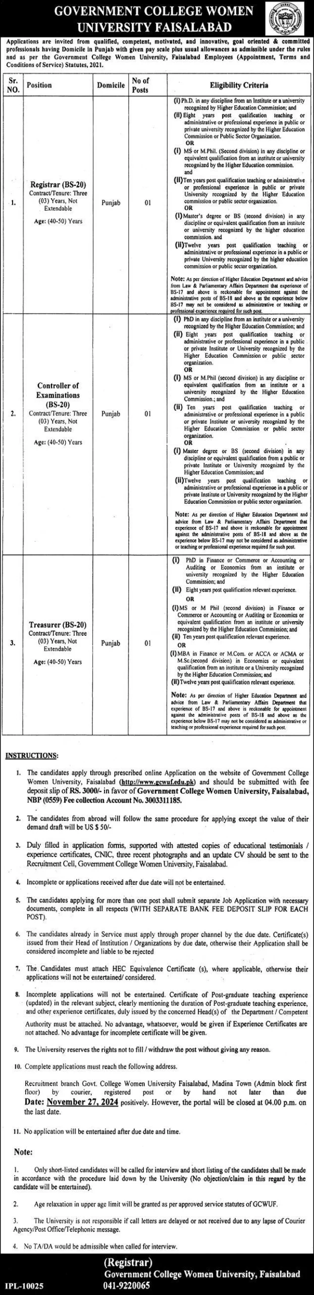 government college women university faisalabad jobs