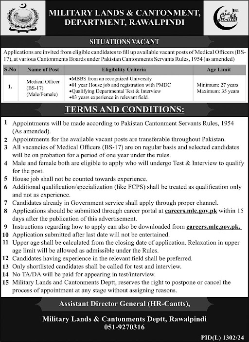 military lands & cantonments department rawalpindi jobs