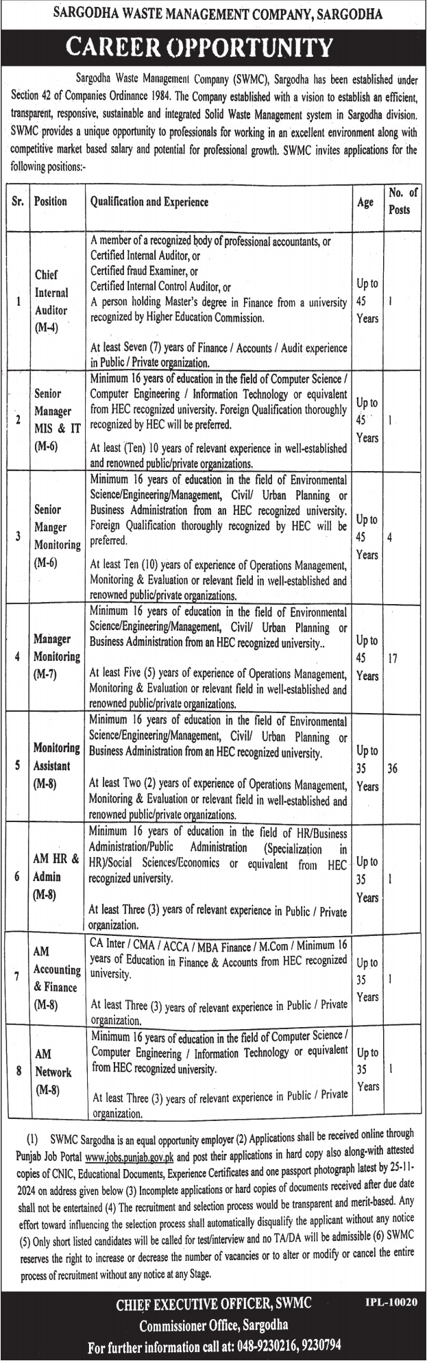 sargodha waste management company jobs