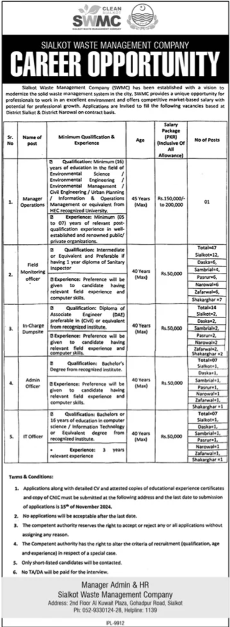 sialkot waste management company swmc jobs