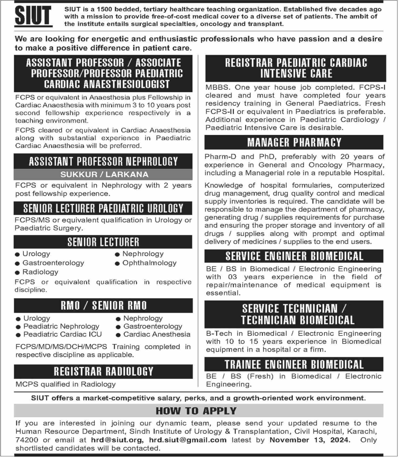 sindh institute of urology and transplantation siut jobs