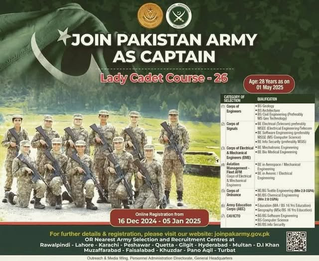 join pak army as captain jobs 2025