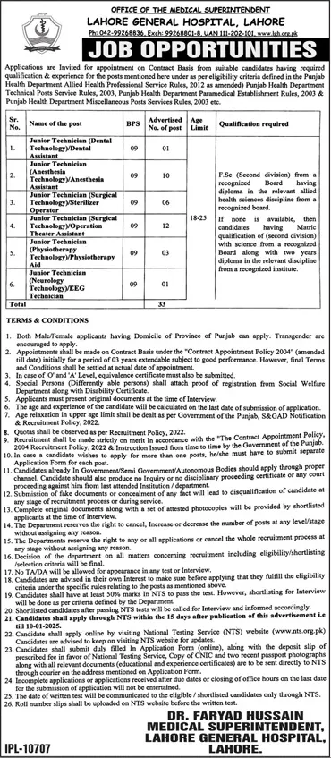 lahore general hospital jobs