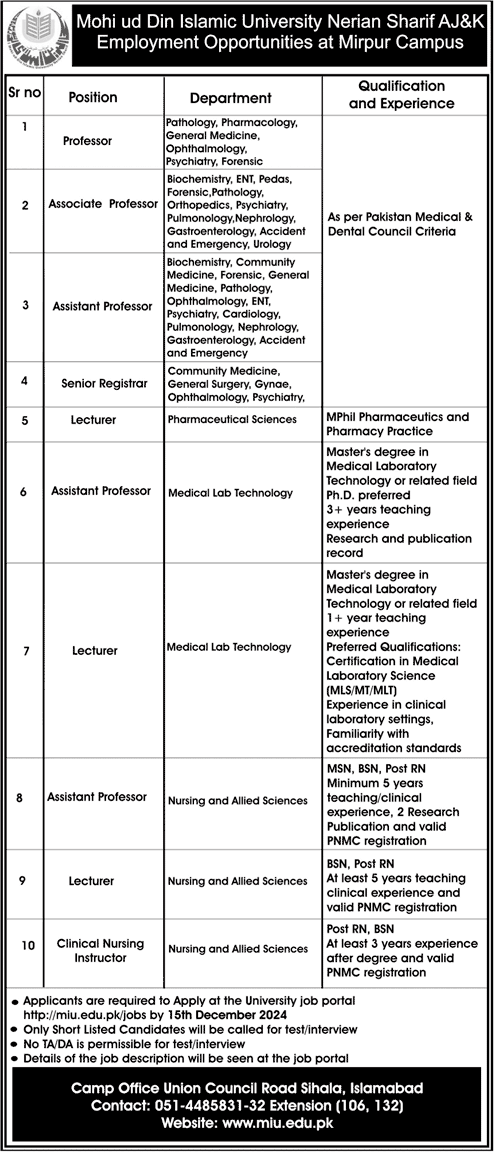 mohi ud din islamic university jobs