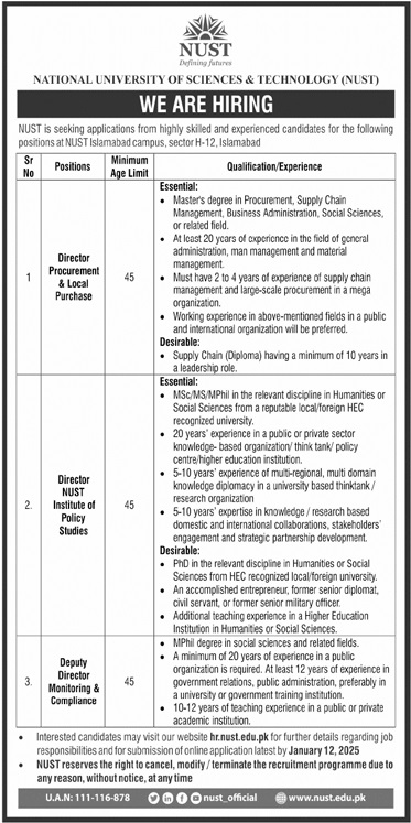 national university of science & technology nust jobs