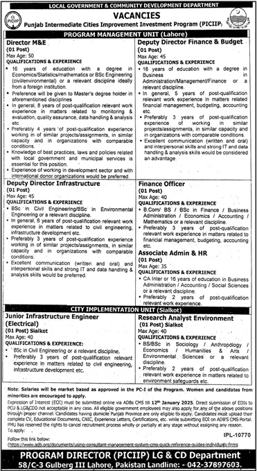 punjab intermediate cities improvement investment program jobs